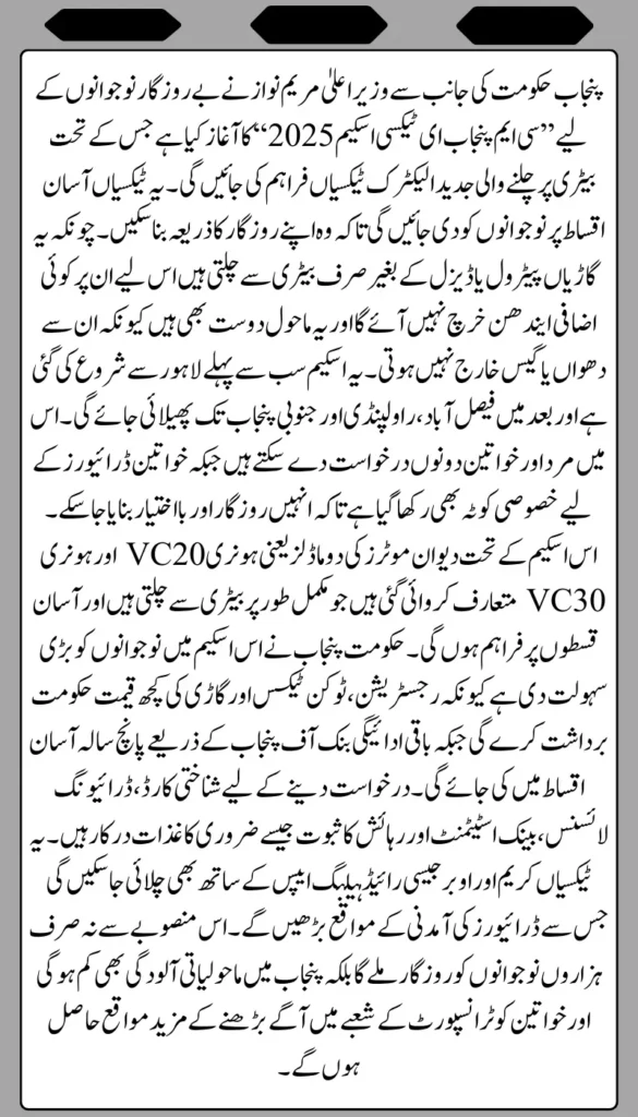 CM Punjab E Taxi Scheme