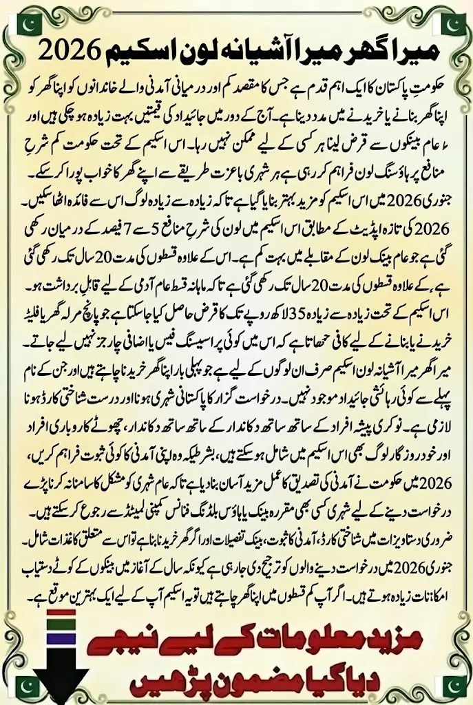 Mera Ghar Mera Ashiana Loan Scheme 2026